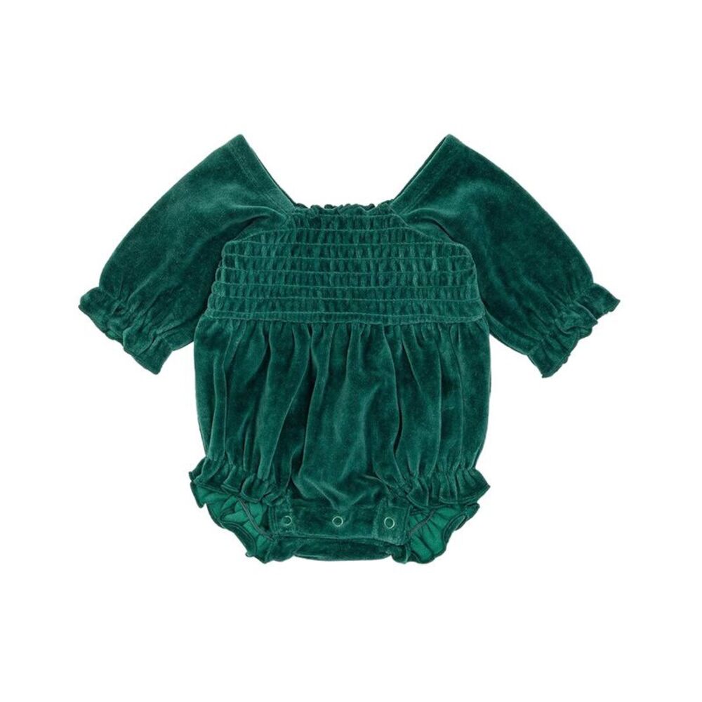 Monica + Andy Girls Velour Life Of The Party Romper, Green